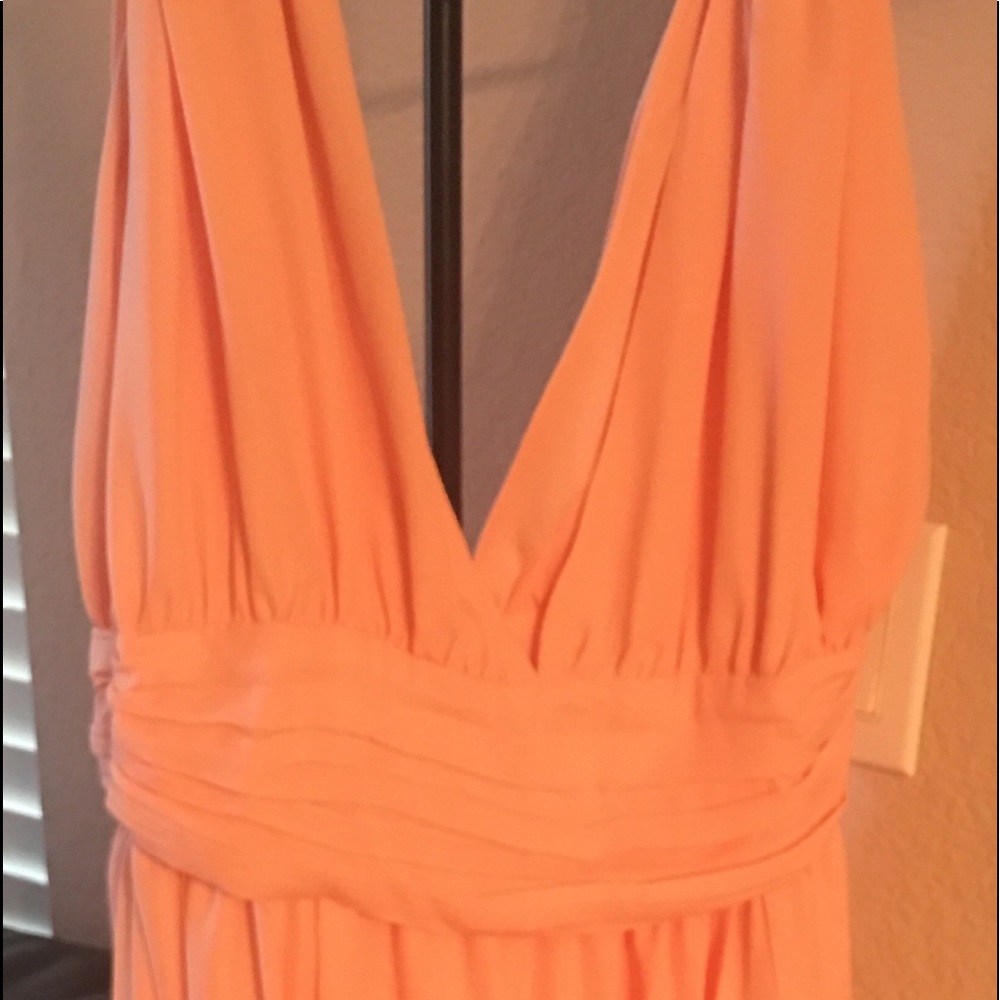 Stunning Peach Grecian Floor length Gown